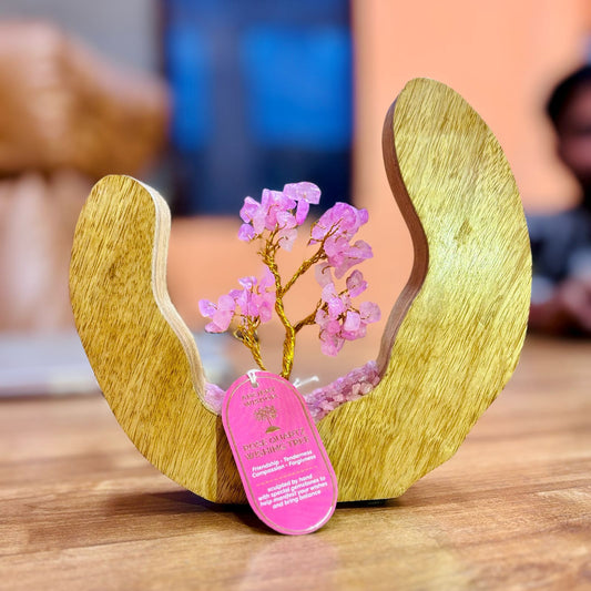 Rose Quartz Gemstone Tree Garden | Open Mango Wood Ring | Love & Healing - Crystal Nest
