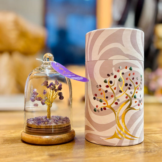Amethyst Gemstone Tree in Glass Dome | Peace & Clarity - Crystal Nest