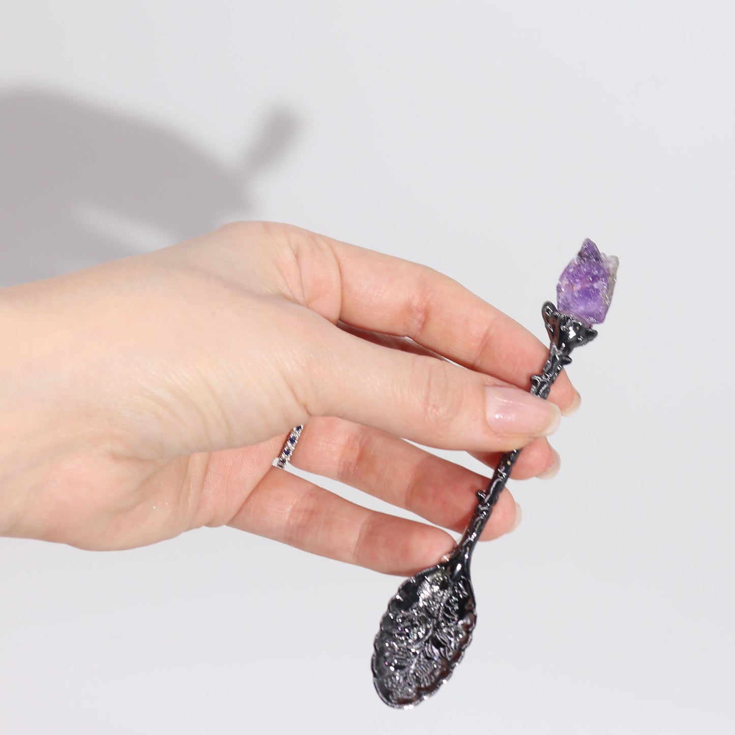 Antique Dark Silver Gemstone Crystal Spoons - Set of 7 - Crystal Nest