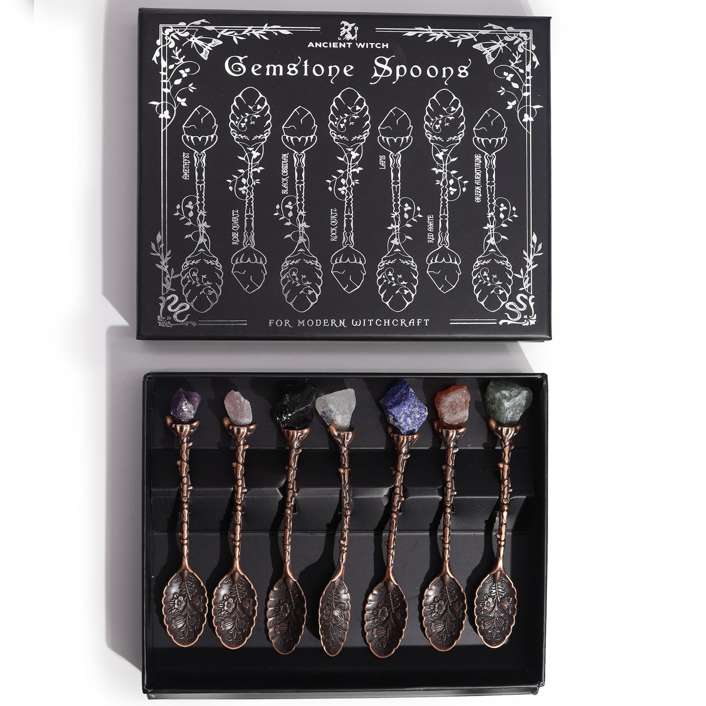 Antique Bronze Gemstone Crystal Spoons - Set of 7 - Crystal Nest