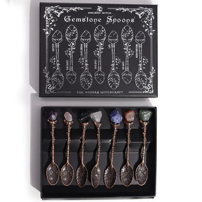Antique Bronze Gemstone Crystal Spoons - Set of 7 - Crystal Nest