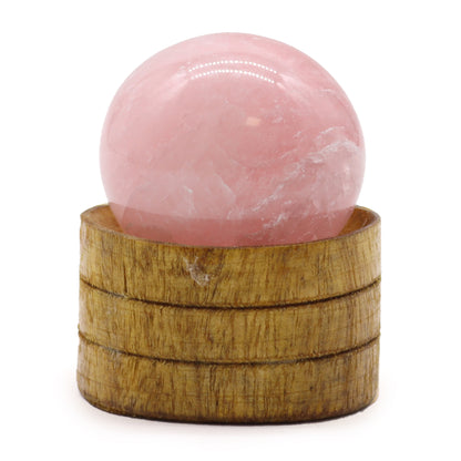Rose Quartz Crystal Sphere with Wooden Stand - Crystal Nest