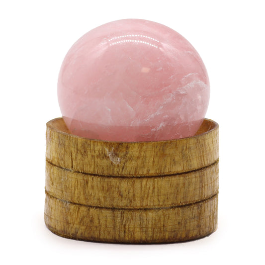 Rose Quartz Crystal Sphere with Wooden Stand - Crystal Nest