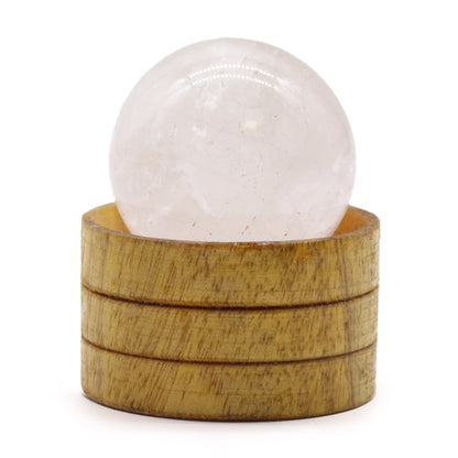 Clear Quartz Crystal Sphere with Wooden Stand - Crystal Nest
