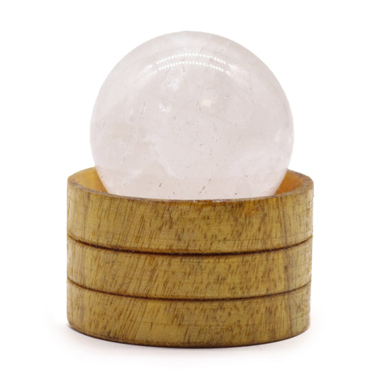 Clear Quartz Crystal Sphere with Wooden Stand - Crystal Nest