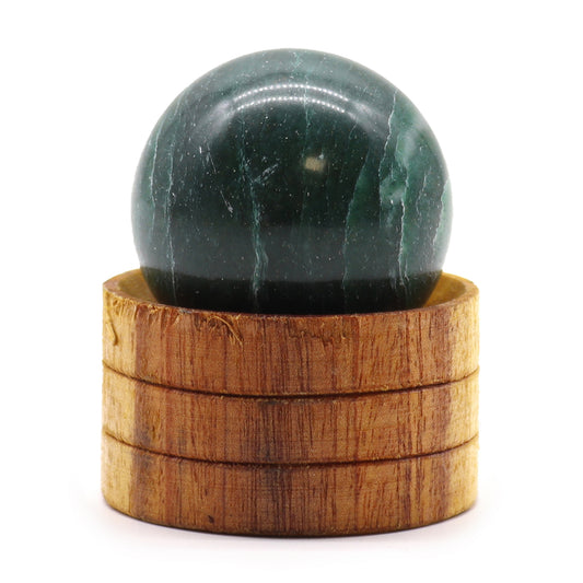 Indian Jade Crystal Sphere with Wooden Stand - Crystal Nest
