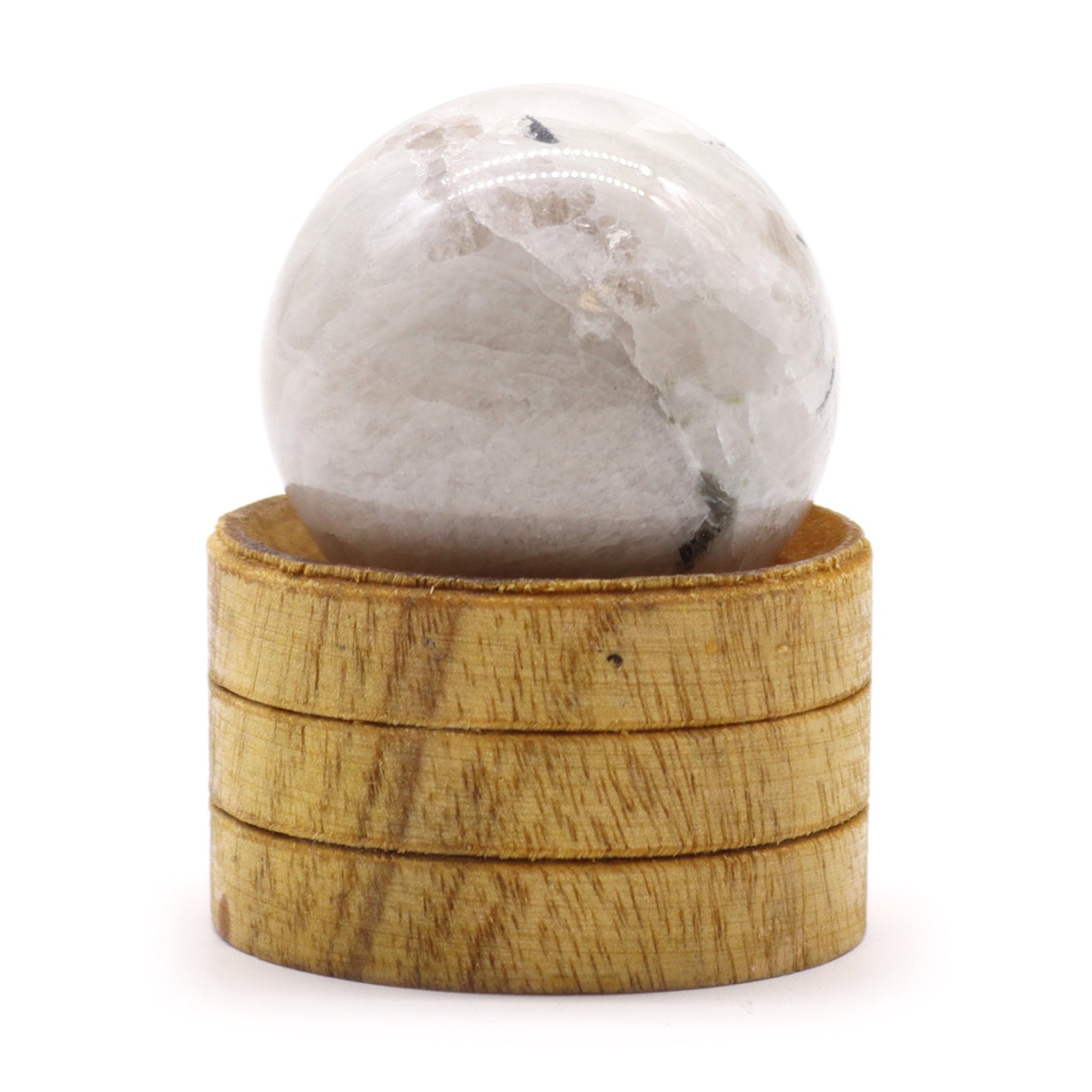 Indian Moonstone Crystal Sphere with Wooden Stand