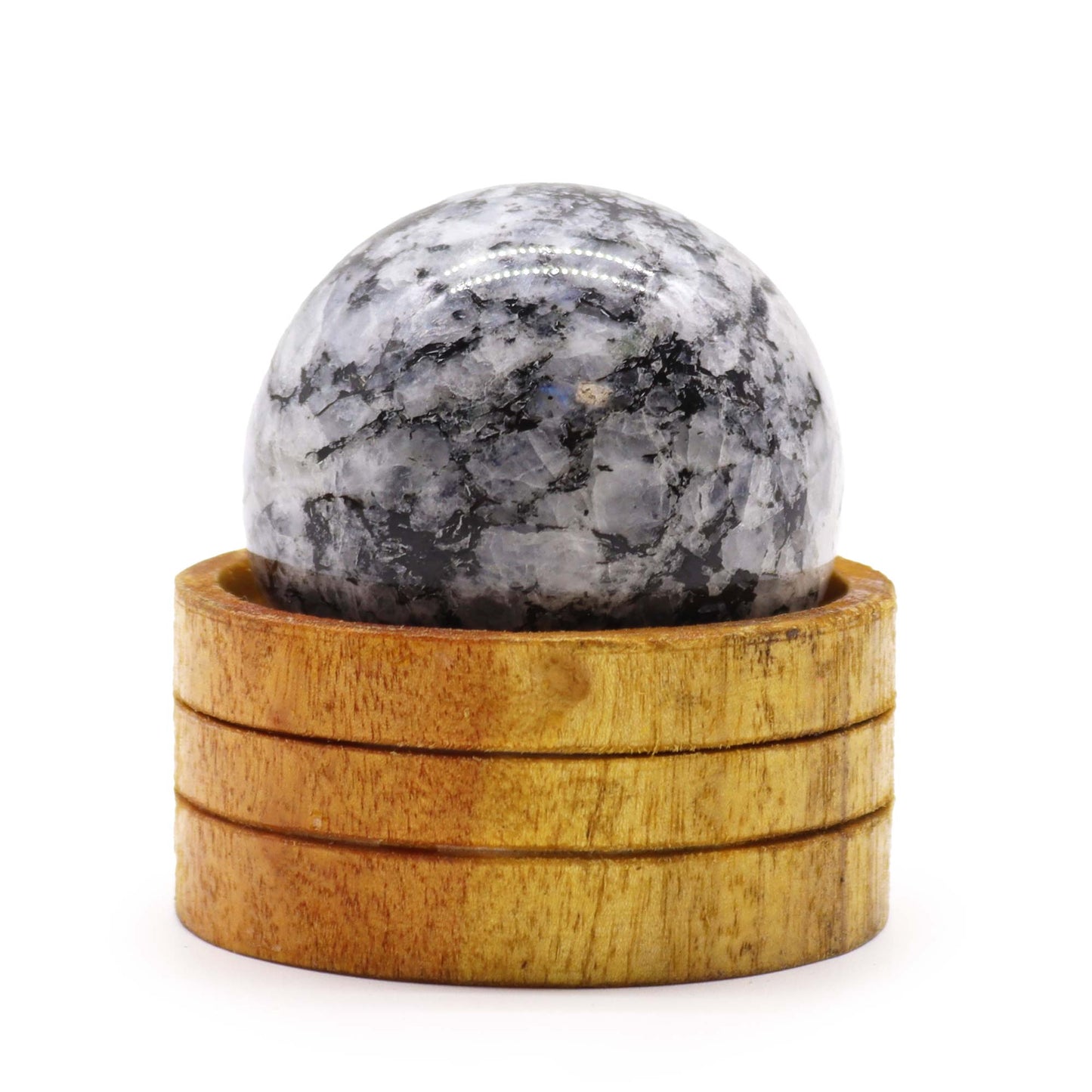 Indian Moonstone Crystal Sphere with Wooden Stand
