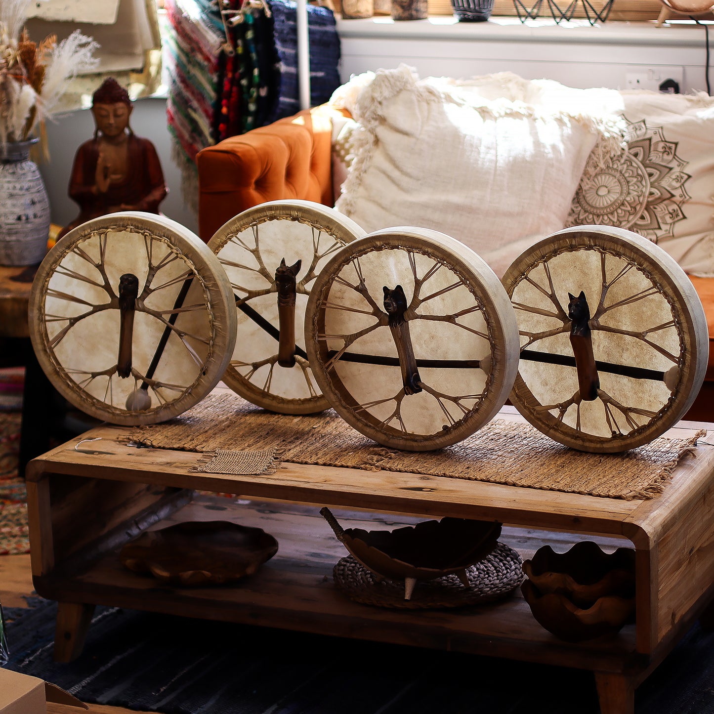 Spirit of the Wolf Shaman Drum | 40cm Tunable Frame Drum - Crystal Nest