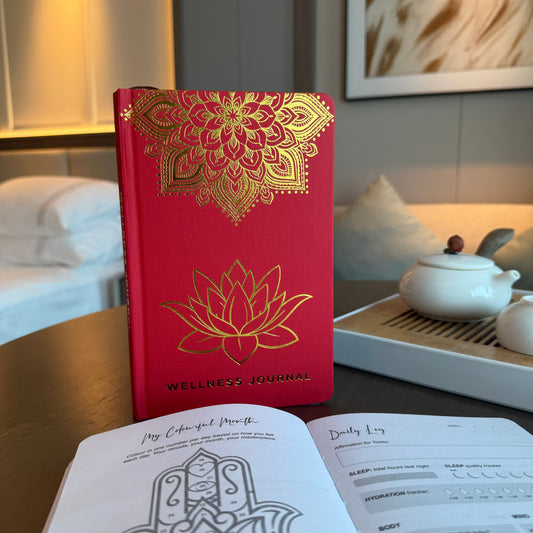 Guided Wellbeing Journal | Red Mandala Edition | Daily Self-Care & Holistic Habit Tracker - Crystal Nest