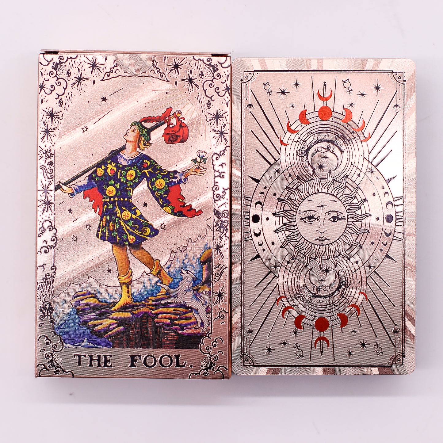 Rose Gold Foil Moon Phase Tarot Card Set | Guidebook Included