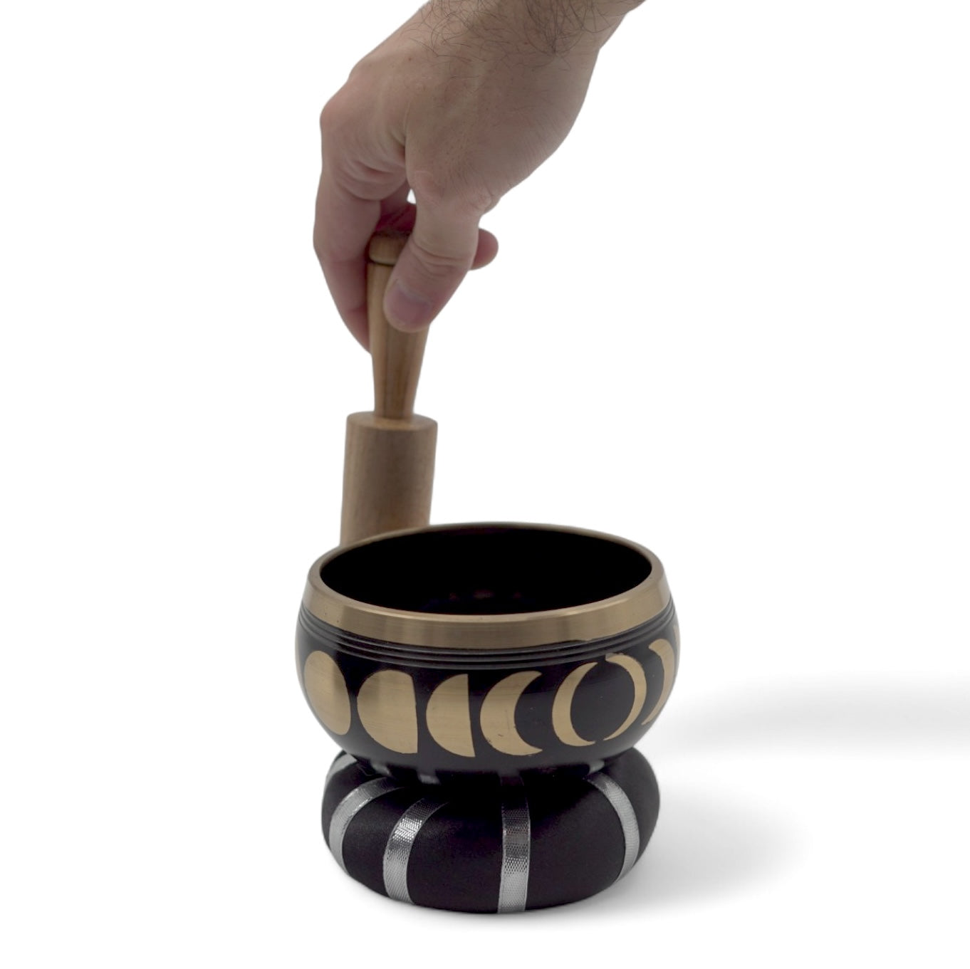 Moon Phase Tibetan Singing Bowl Set | Black & Brass Meditation Sound Bowl - Crystal Nest