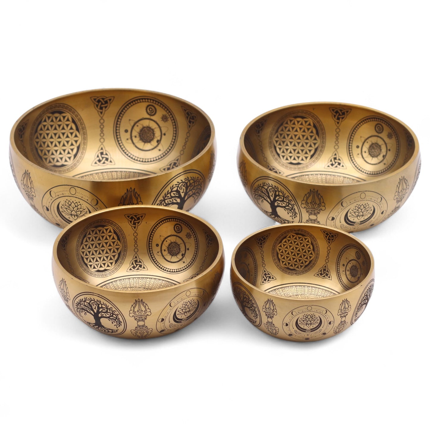 Pure Brass Etched Buddha Singing Bowl Set | Set of 4 - Crystal Nest