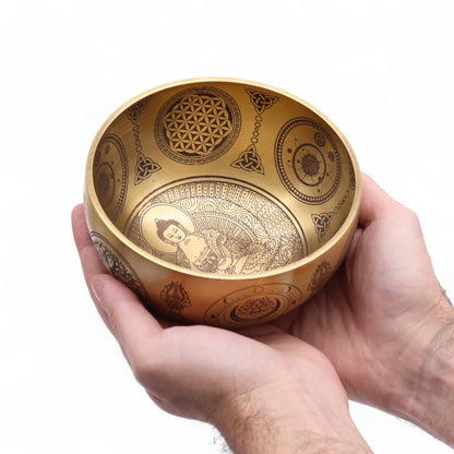 Pure Brass Etched Buddha Singing Bowl | Meditation & Sound Healing Bowl
