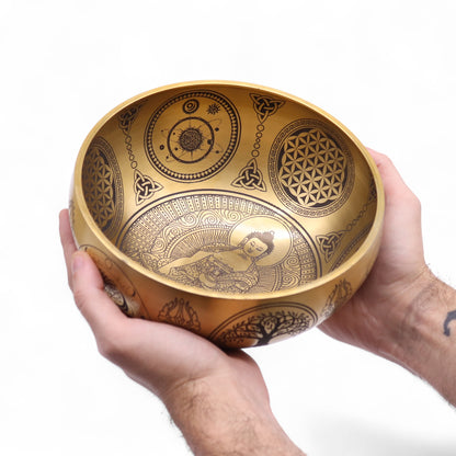 Pure Brass Etched Buddha Singing Bowl | Meditation & Sound Healing Bowl
