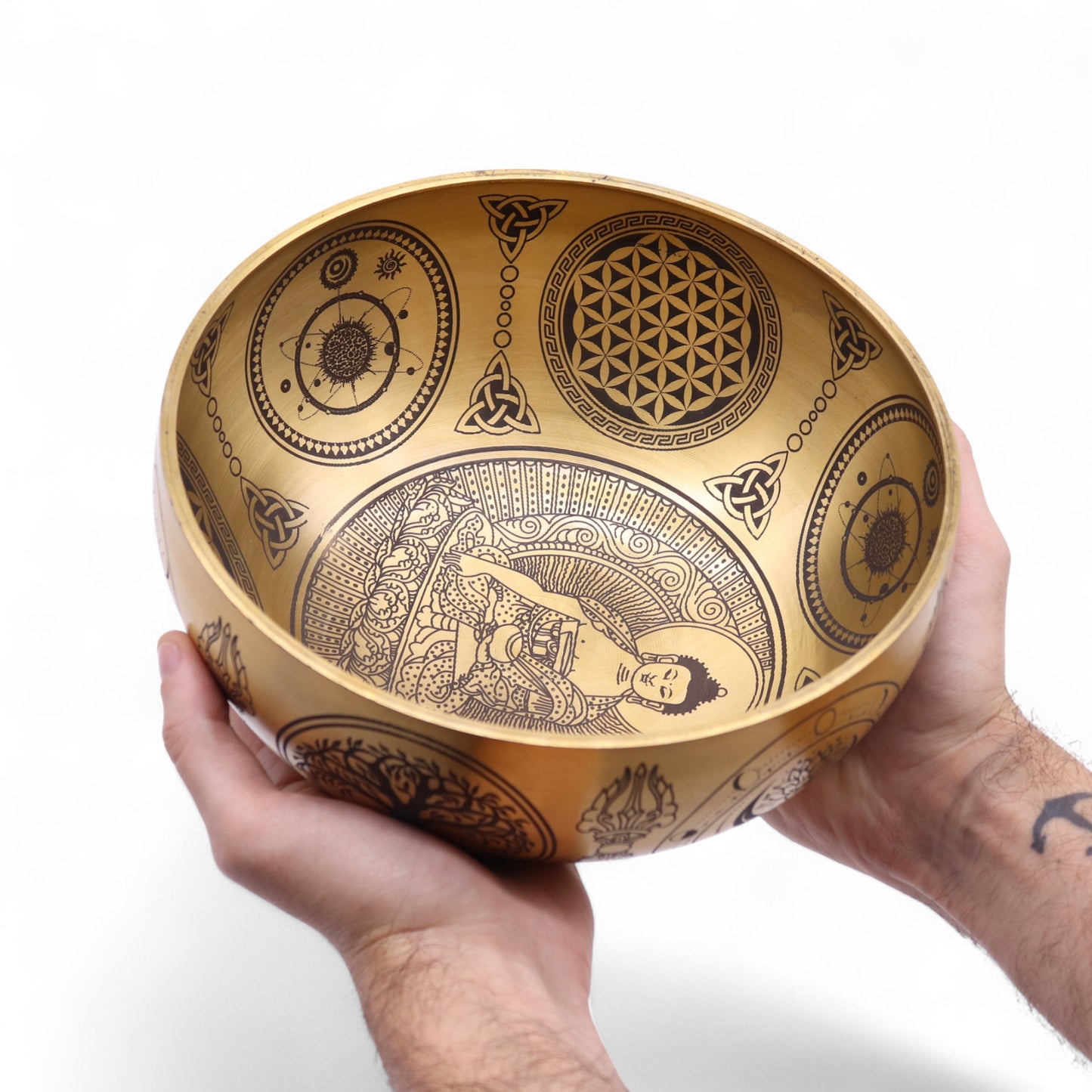 Pure Brass Etched Buddha Singing Bowl | Meditation & Sound Healing Bowl