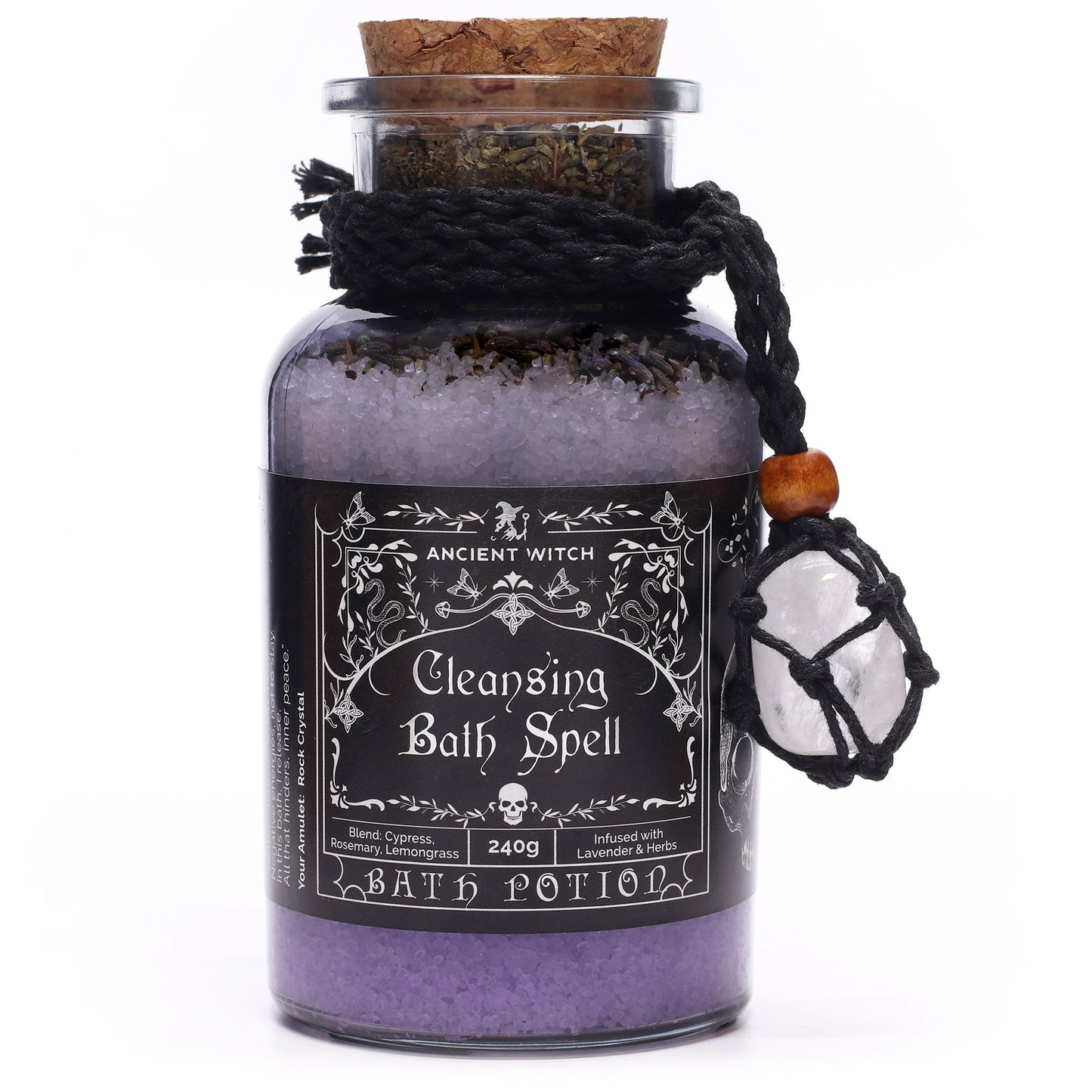 Ancient Witch Bath Spell Potion Gift Set with Crystal Amulet