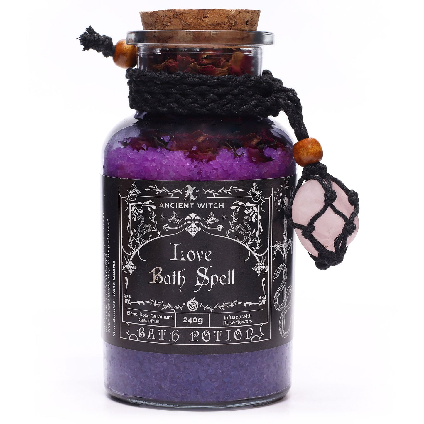 Ancient Witch Bath Spell Potion Gift Set with Crystal Amulet