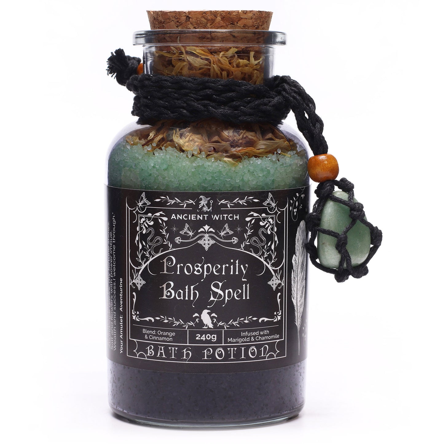 Ancient Witch Bath Spell Potion Gift Set with Crystal Amulet