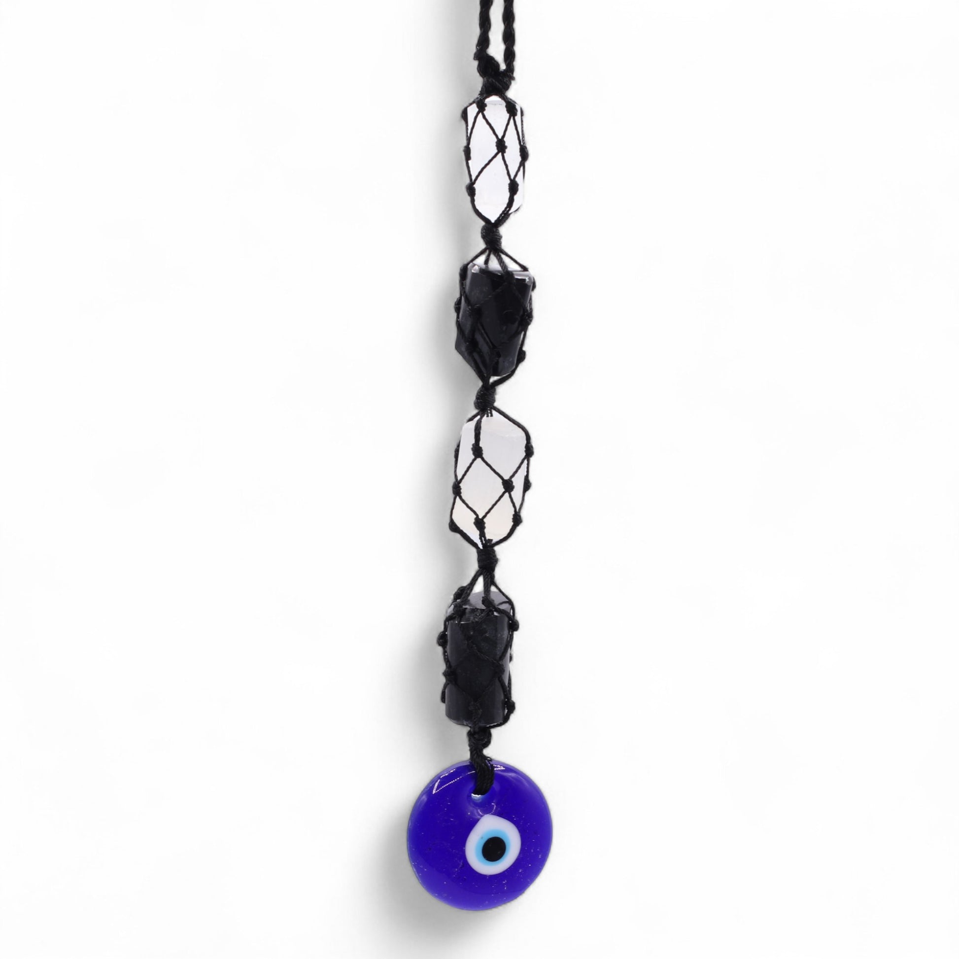 Black Tourmaline & Selenite Evil Eye Hanging Charm | Protection & Cleansing Energy - Crystal Nest