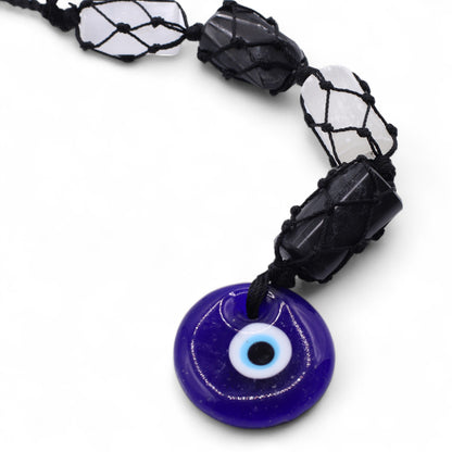 Black Tourmaline & Selenite Evil Eye Hanging Charm | Protection & Cleansing Energy - Crystal Nest