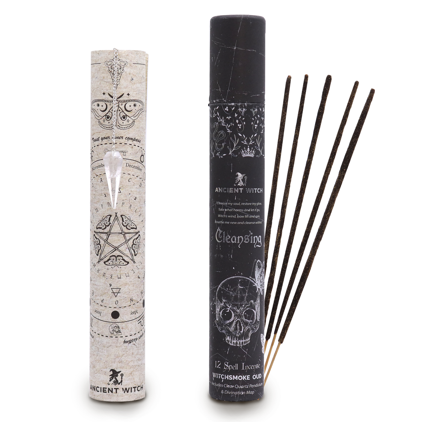 Ancient Witch Cleansing Incense Set | Oud with Rock Crystal Pendulum & Divination Map