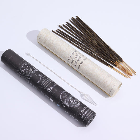 Ancient Witch Cleansing Incense Set | Oud with Rock Crystal Pendulum & Divination Map
