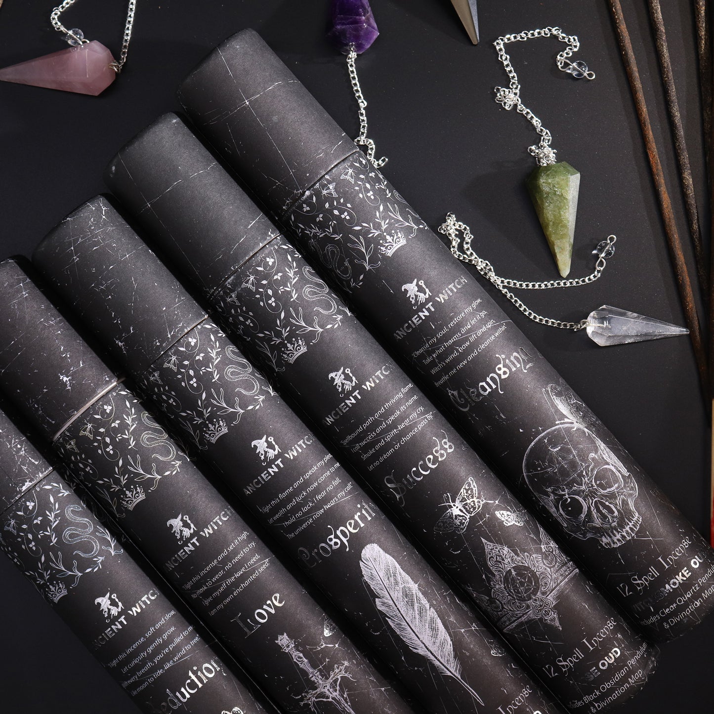 Ancient Witch Cleansing Incense Set | Oud with Rock Crystal Pendulum & Divination Map