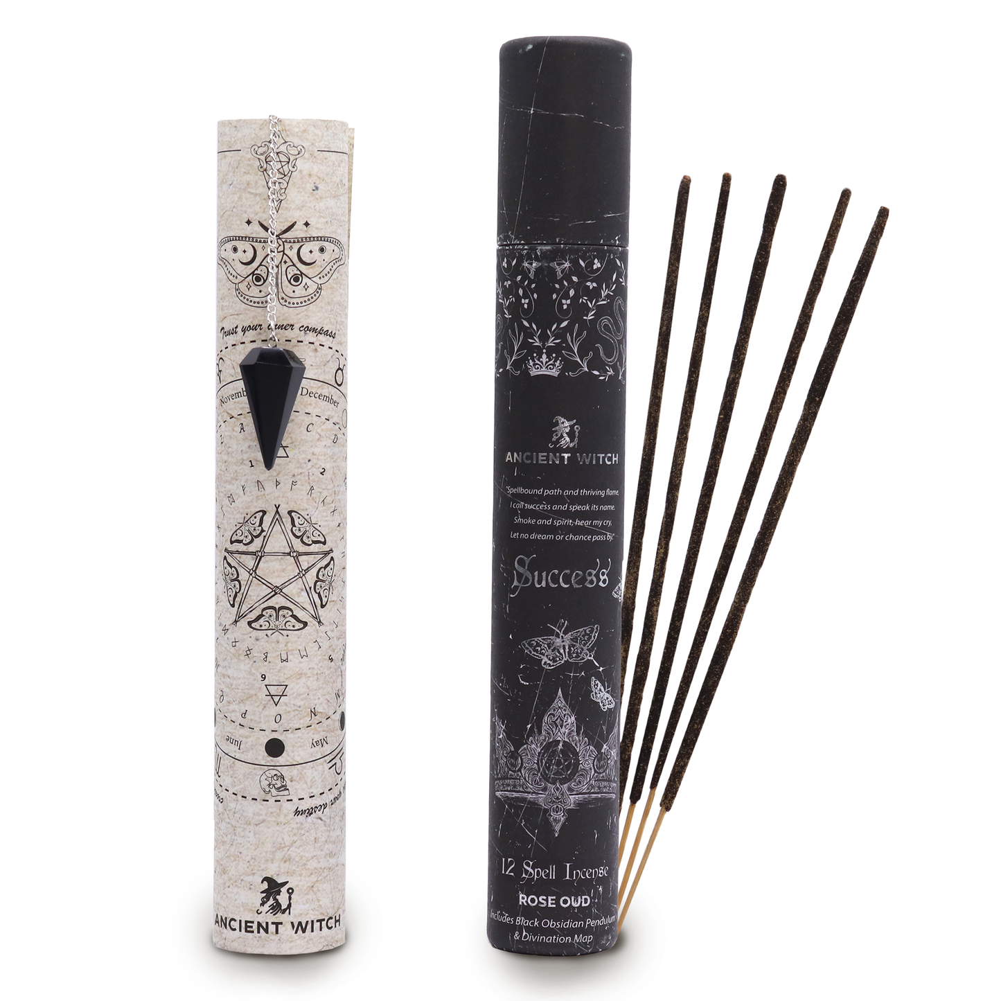 Ancient Witch Success Spell Incense | Oud with Black Obsidian Pendulum & Divination Map