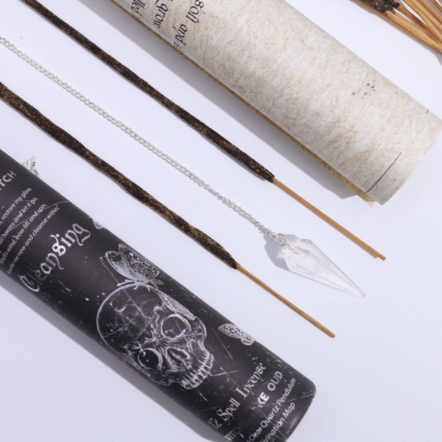 Ancient Witch Cleansing Incense Set | Oud with Rock Crystal Pendulum & Divination Map