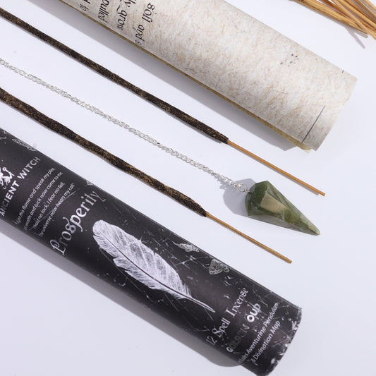 Ancient Witch Prosperity Spell Incense | Oud with Aventurine Pendulum & Divination Map