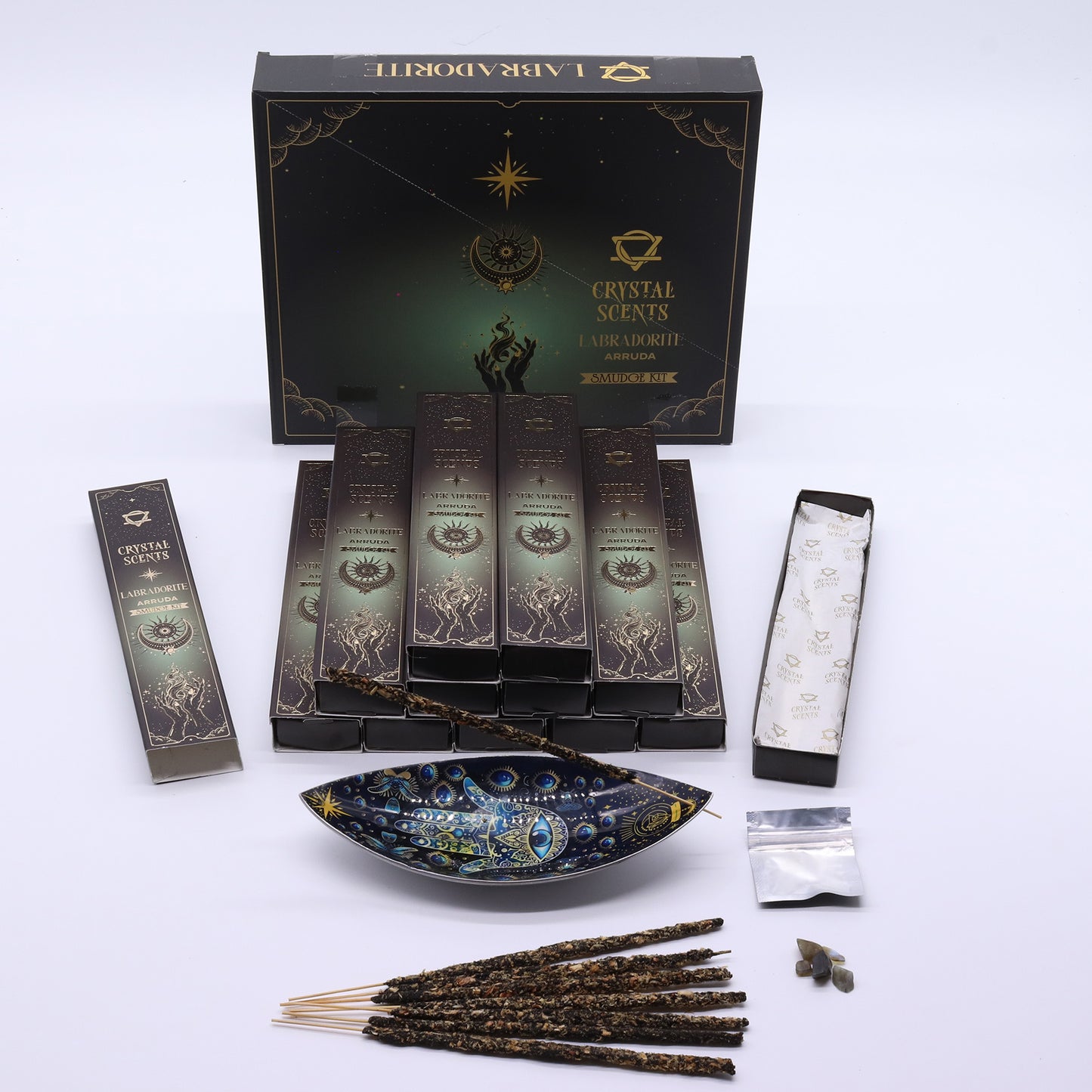 Labradorite Crystal & Arruda Scented Smudge Incense