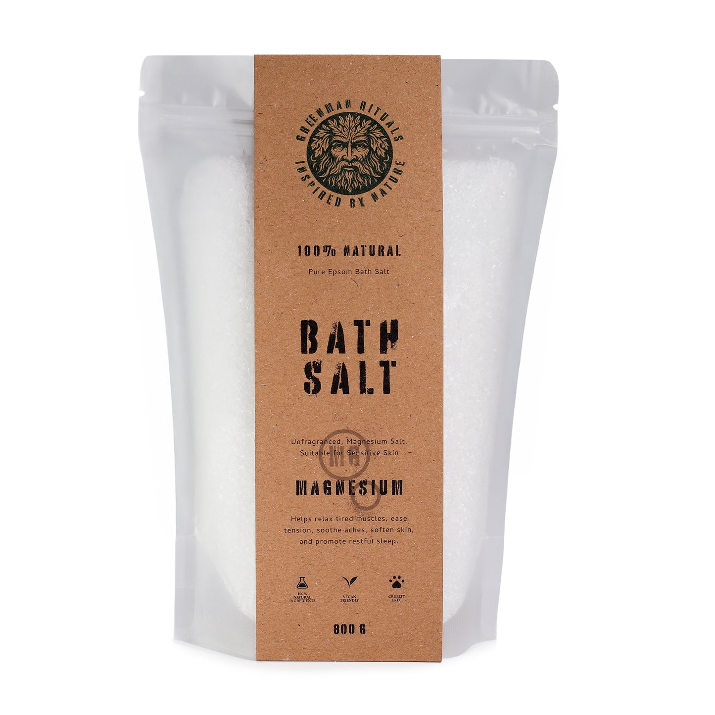 Pure Magnesium Epsom Bath Salts | Unfragranced Soak for Sensitive Skin | 800g