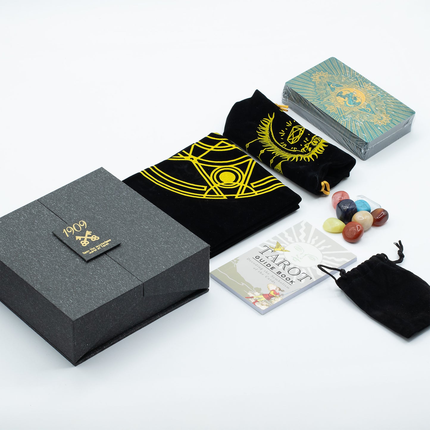 Gold & Turquoise Foil Tarot Card Gift Set | Tarot Deck with Guidebook, Crystals & Tarot Cloth