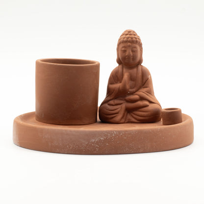 Terracotta Buddha Incense Plate | Ceramic Incense & Wand Holder