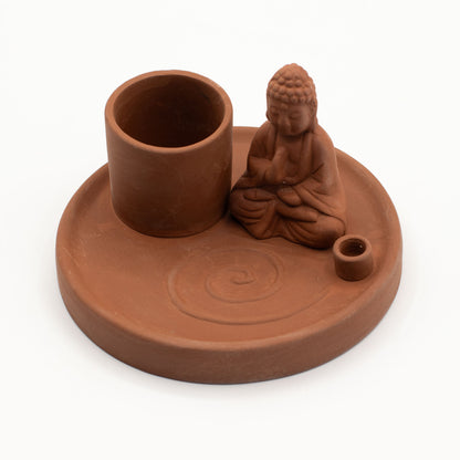 Terracotta Buddha Incense Plate | Ceramic Incense & Wand Holder
