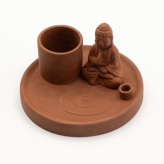 Terracotta Buddha Incense Plate | Ceramic Incense & Wand Holder