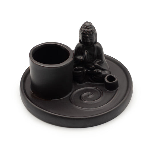 Matt Black Buddha Incense Plate | Ceramic Incense & Wand Holder