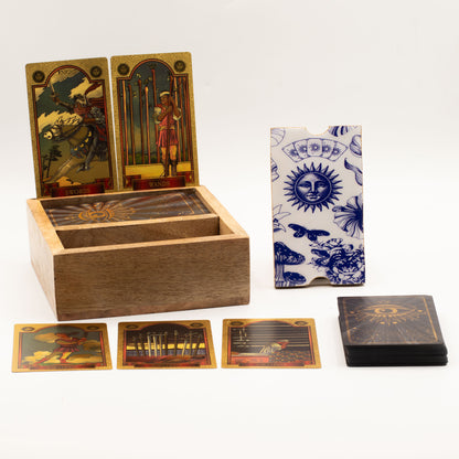 Two Section Tarot Storage & Reading Box | Triple Moon Wooden Ritual Box with Card Holder