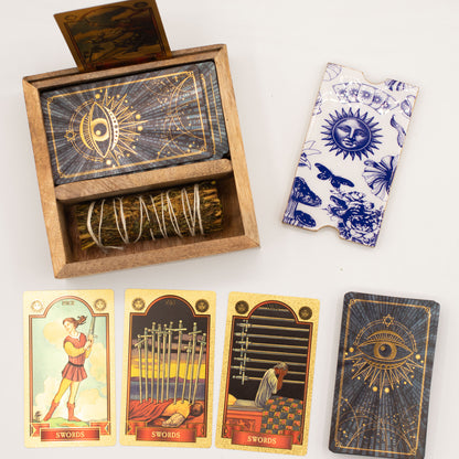 Two Section Tarot Storage & Reading Box | Triple Moon Wooden Ritual Box with Card Holder