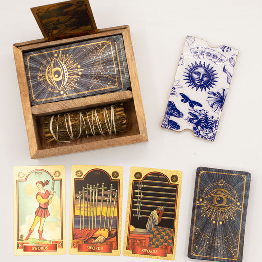 Two Section Tarot Storage & Reading Box | Triple Moon Wooden Ritual Box with Card Holder