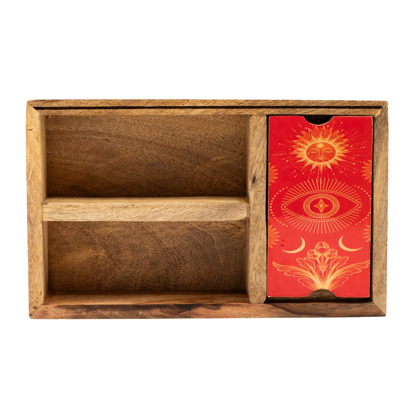Tarot Storage & Reading Box | 3-Section Wooden Ritual Organiser with Card Holder