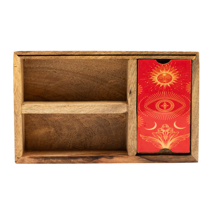 Tarot Storage & Reading Box | 3-Section Wooden Ritual Organiser with Card Holder