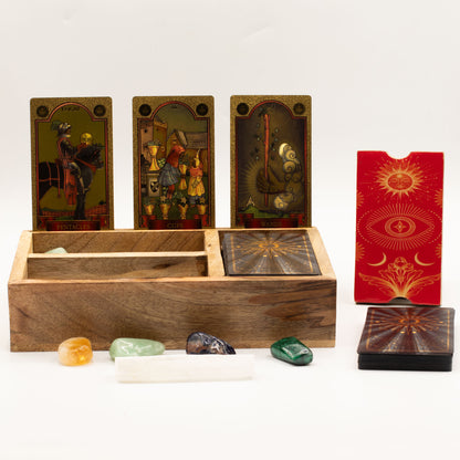 Tarot Storage & Reading Box | 3-Section Wooden Ritual Organiser with Card Holder