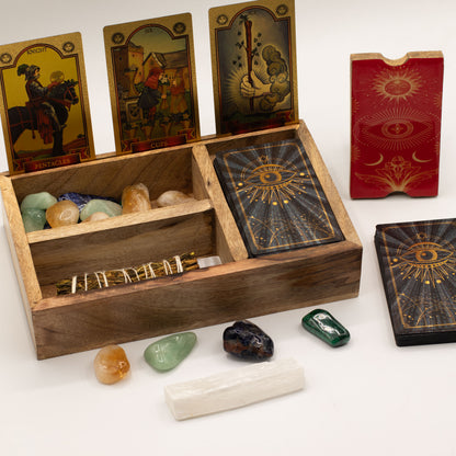 Tarot Storage & Reading Box | 3-Section Wooden Ritual Organiser with Card Holder