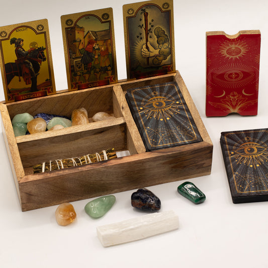 Tarot Storage & Reading Box | 3-Section Wooden Ritual Organiser with Card Holder