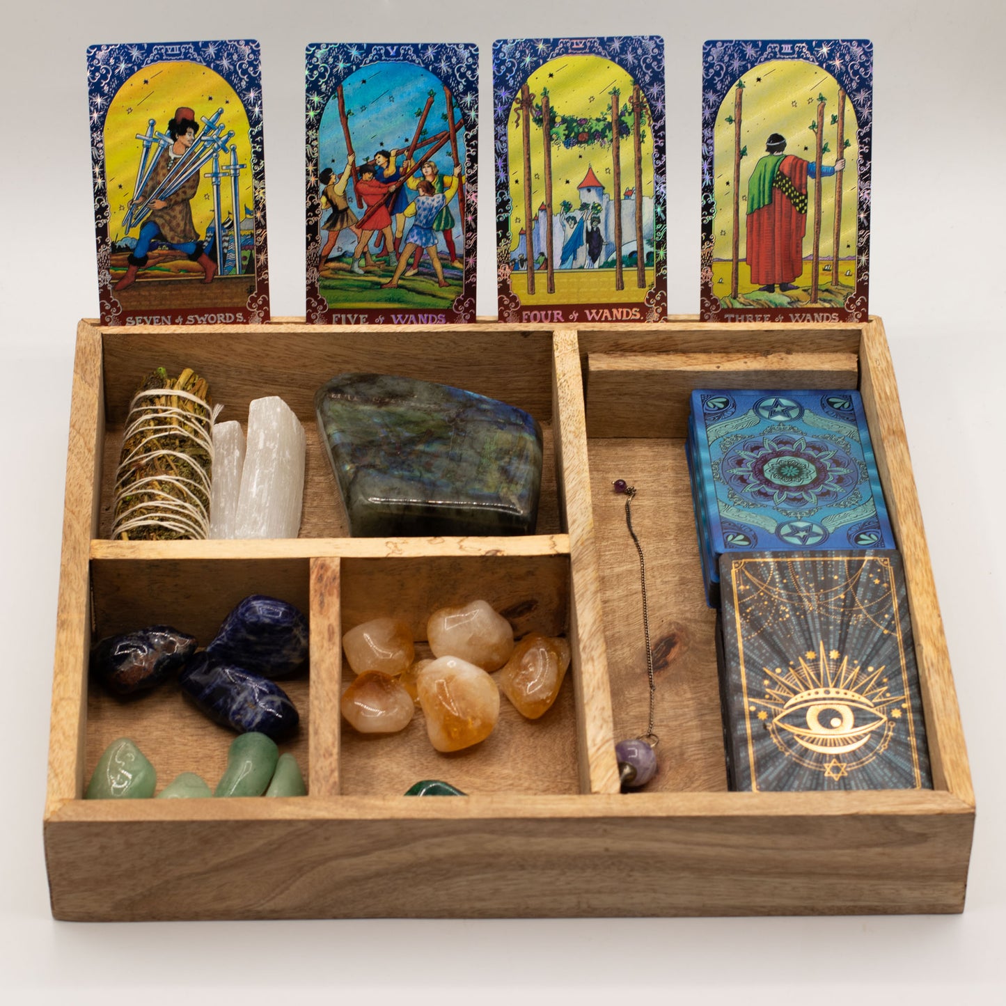 4-Section Tarot Storage Box with Card Display - Crystal Nest