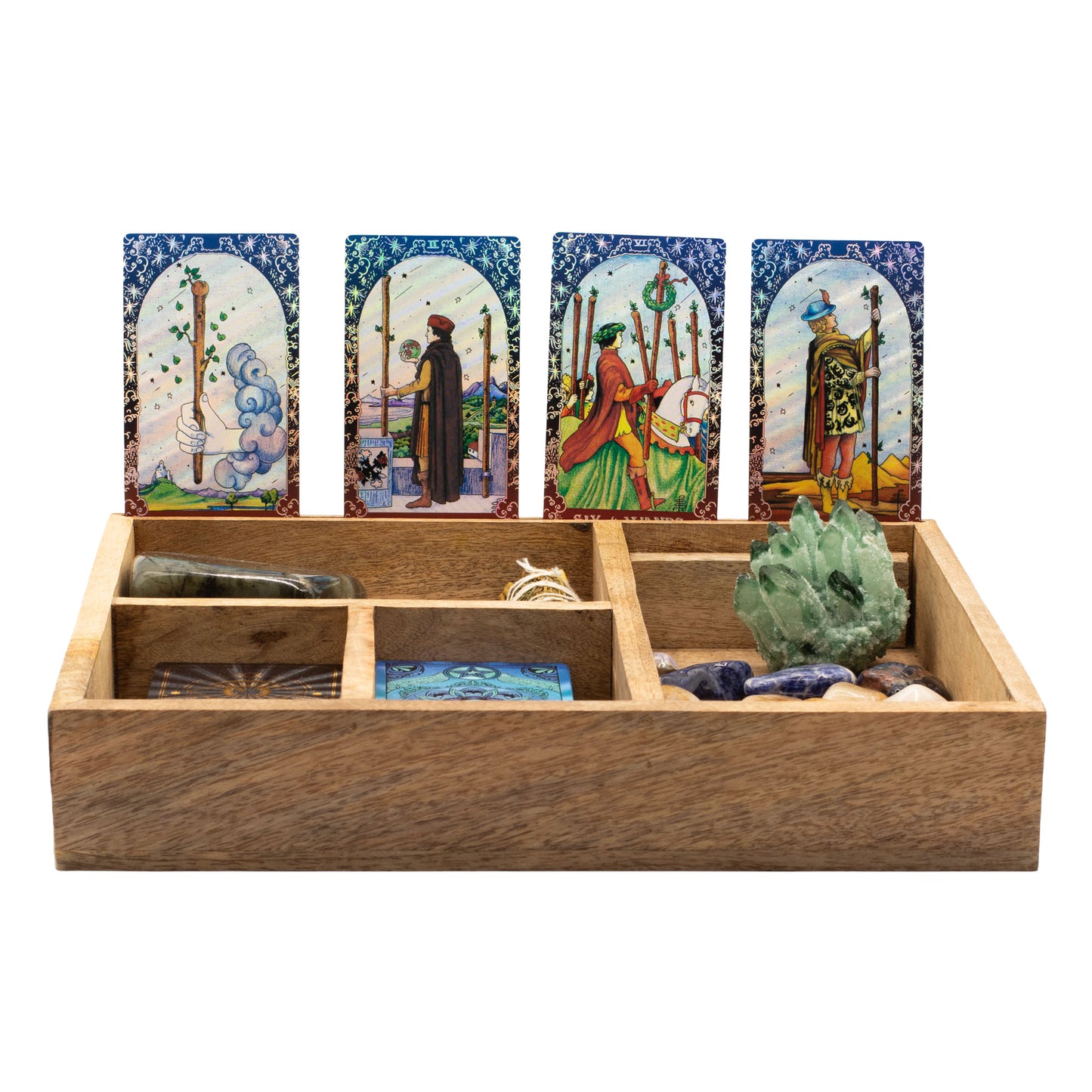 Tarot Storage & Reading Box | 4-Section Wooden Ritual Organiser with Card Holder