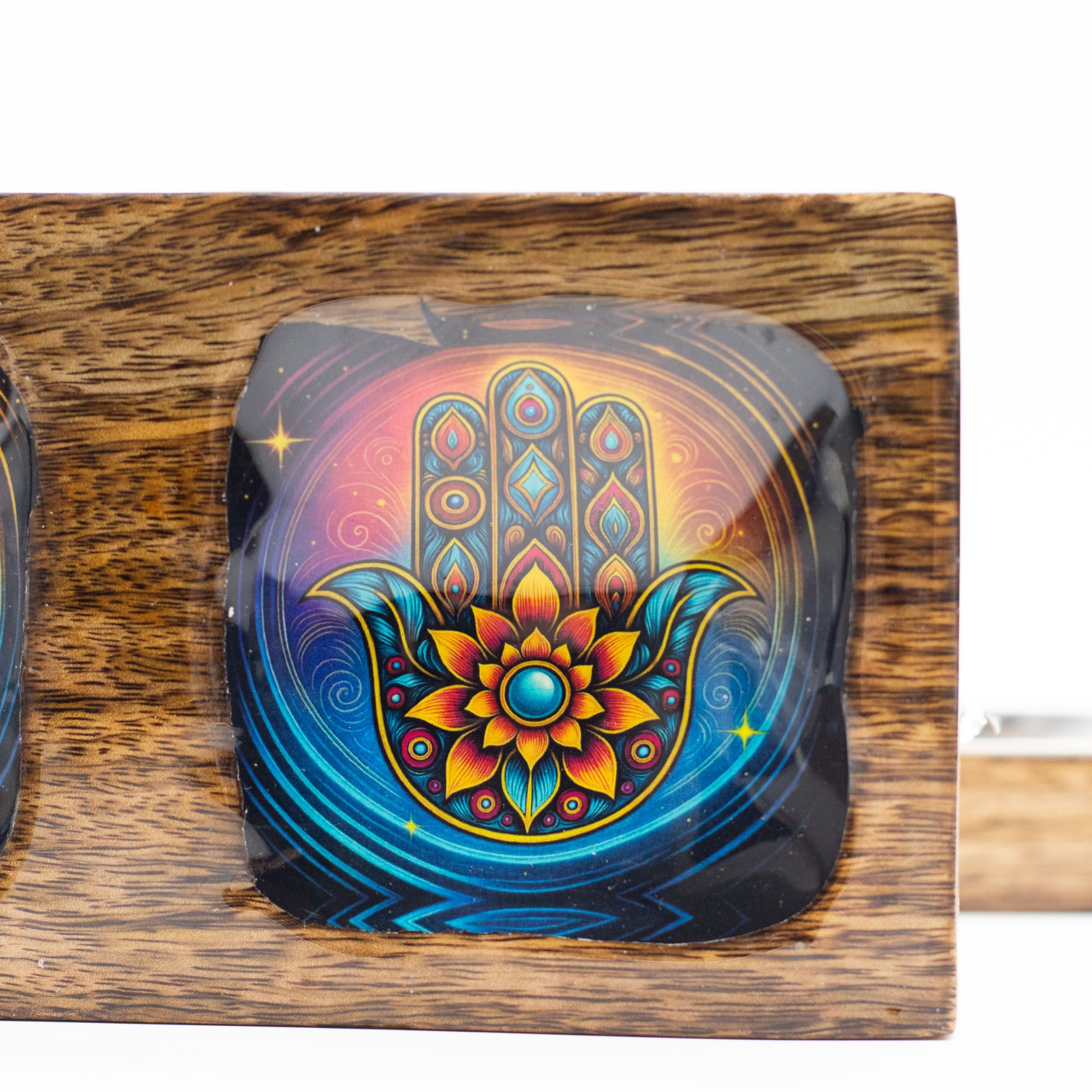 Hamsa Enamel Mango Wood Serving & Trinket Tray Set | Medium | Set of 3 - Crystal Nest