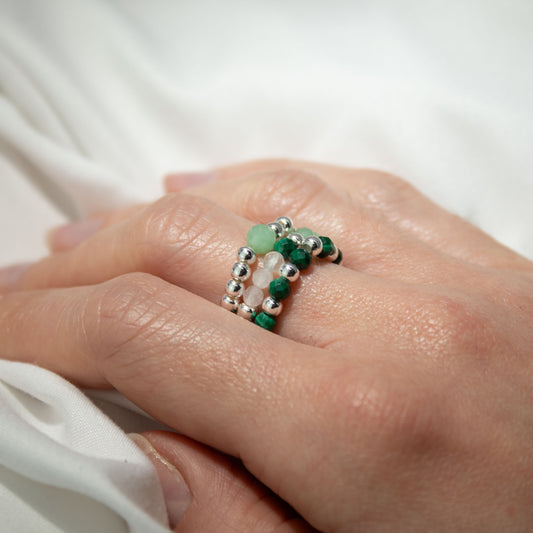 Forest Spirit Nymph Ring Set | Aventurine, Malachite & Rose Quartz Stackable Rings